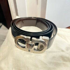 Salvatore Ferragamo Black Leather Belt with Silver Buckle